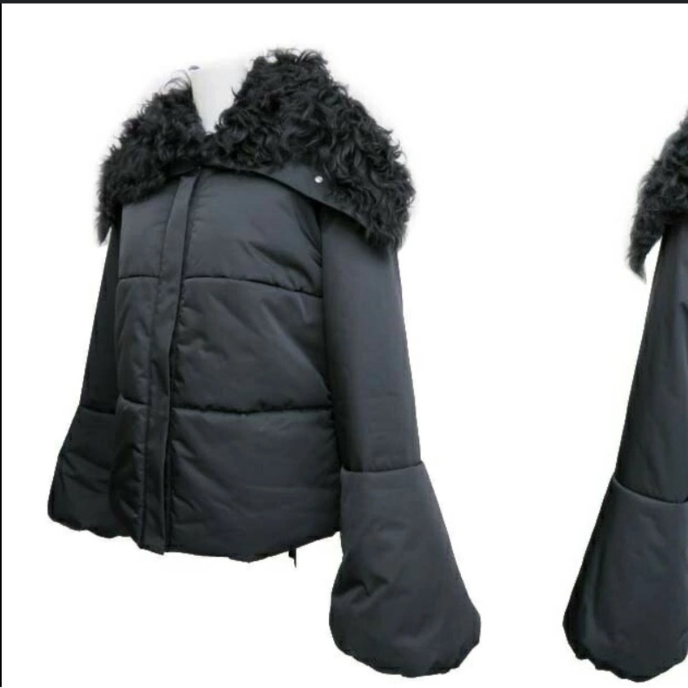 Adeam Luxury Black shearling collar puffer sz L